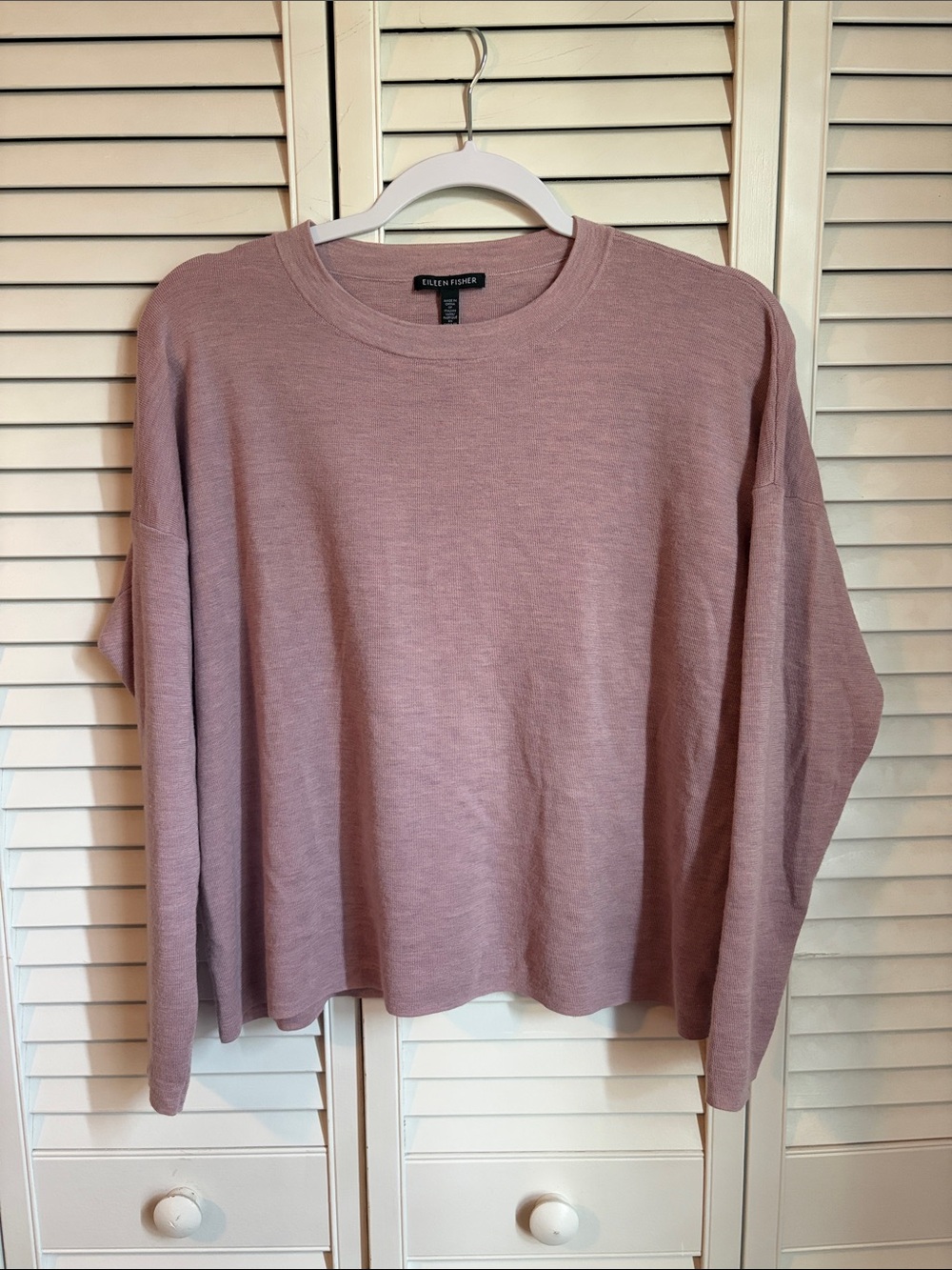 Eileen Fisher Small Dusty Rose Pink Merino Wool Crewneck Sweater Cropped Boxy